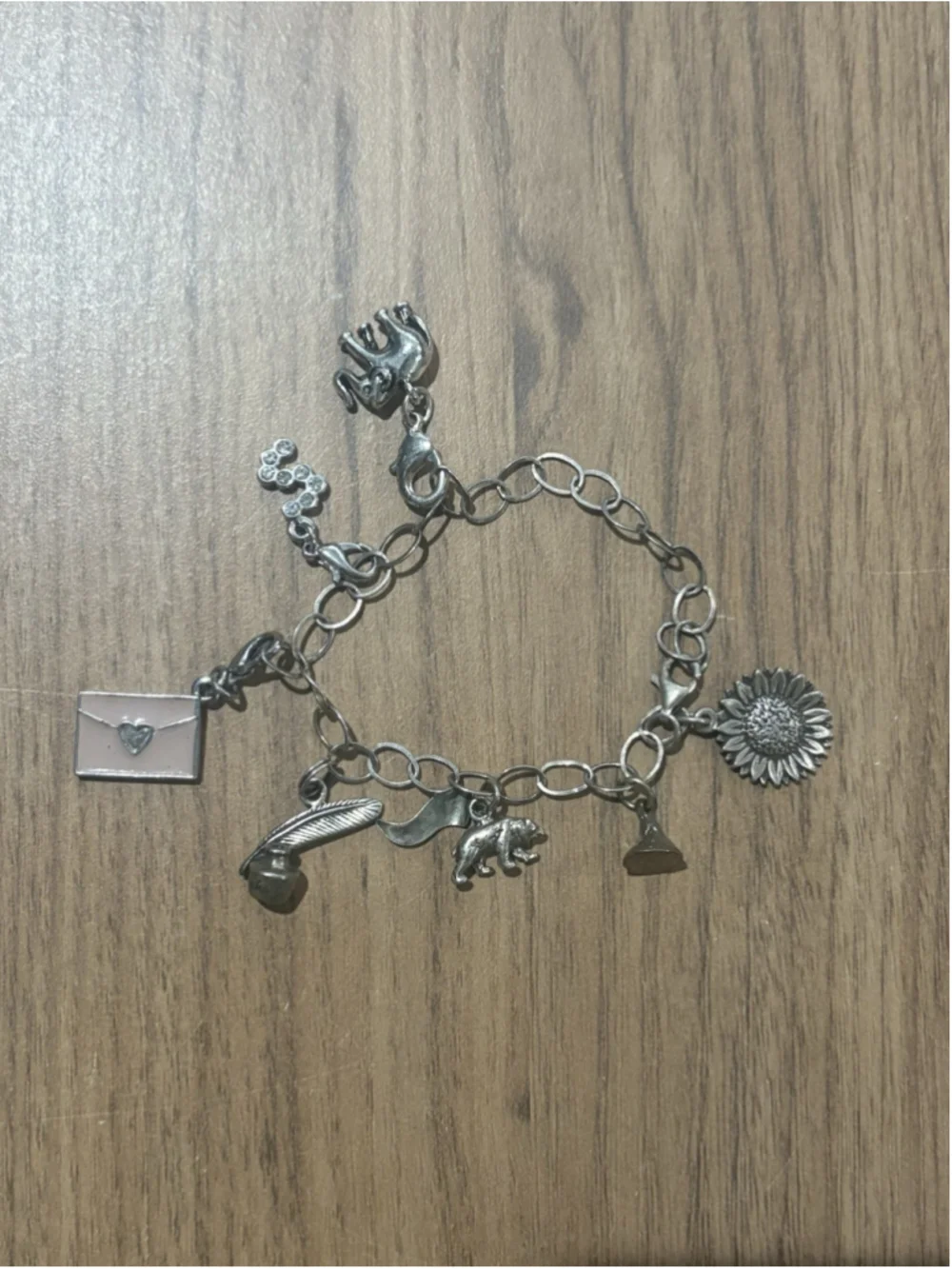 Sterling Silver Charm Bracelet H&H 925 Mixed Charms Flower Boot